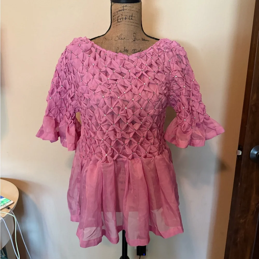 Maeve Pink Flutter Sleeve Smocked Blouse - Picture 6 of 6